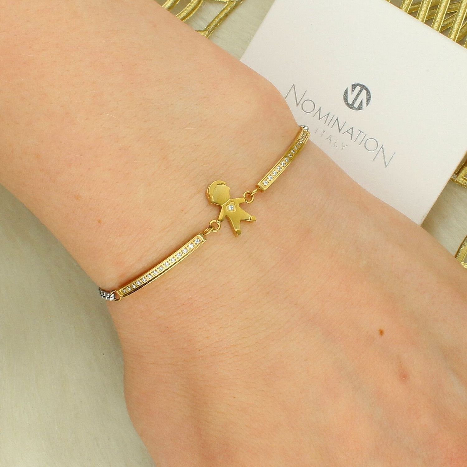 Bransoletka Milleluci Chłopiec 028018 027 – stal szlachetna, cyrkonie, regulowana, złotadf.jpg